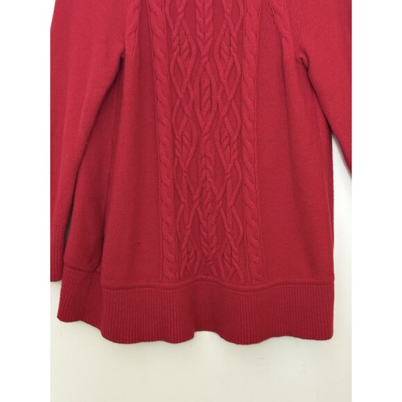 Talbots Women's 1X Red Open Front Sweater Lambswool Blend Cable Knit Cardigan - Picture 6 of 8